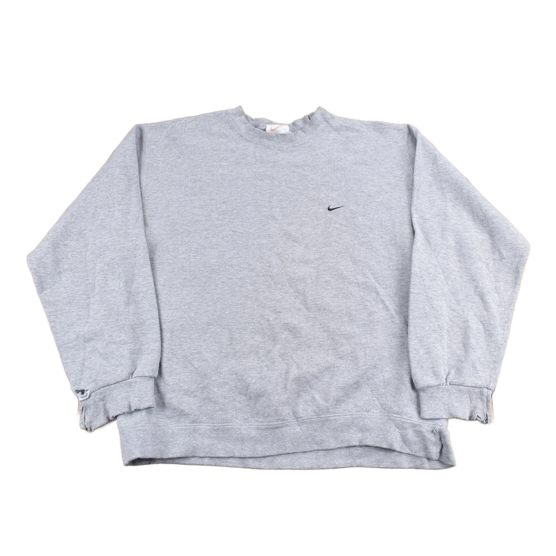 Vintage 1990s Nike Heather Grey Mini Swoosh Crewneck Sweatshirt Men's L