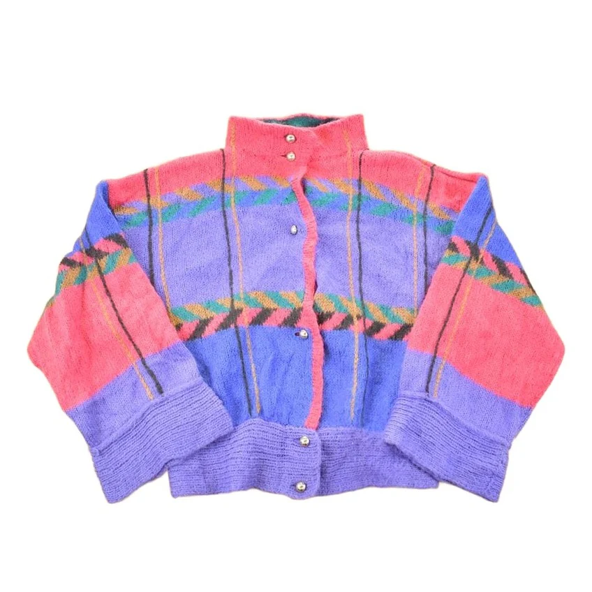 Vintage 1990s Norma Creighton Abstract Hand Knit Cardigan Sweater Women's L