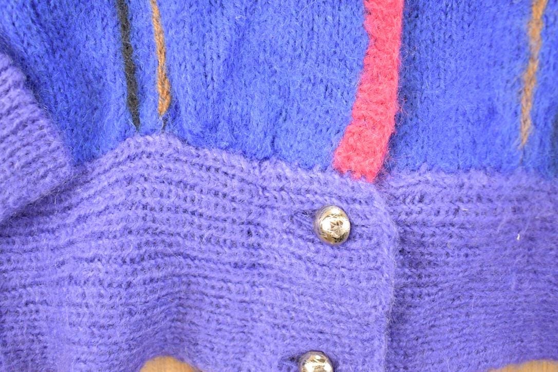 Vintage 1990s Norma Creighton Abstract Hand Knit Cardigan Sweater Women's L - Image 3