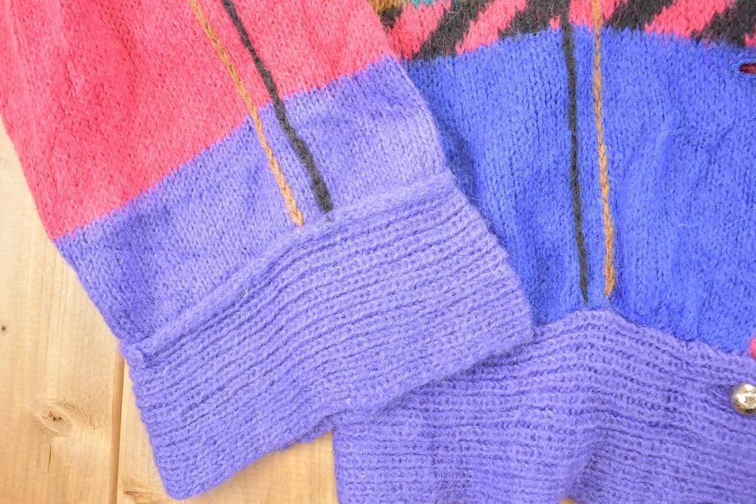 Vintage 1990s Norma Creighton Abstract Hand Knit Cardigan Sweater Women's L - Image 4