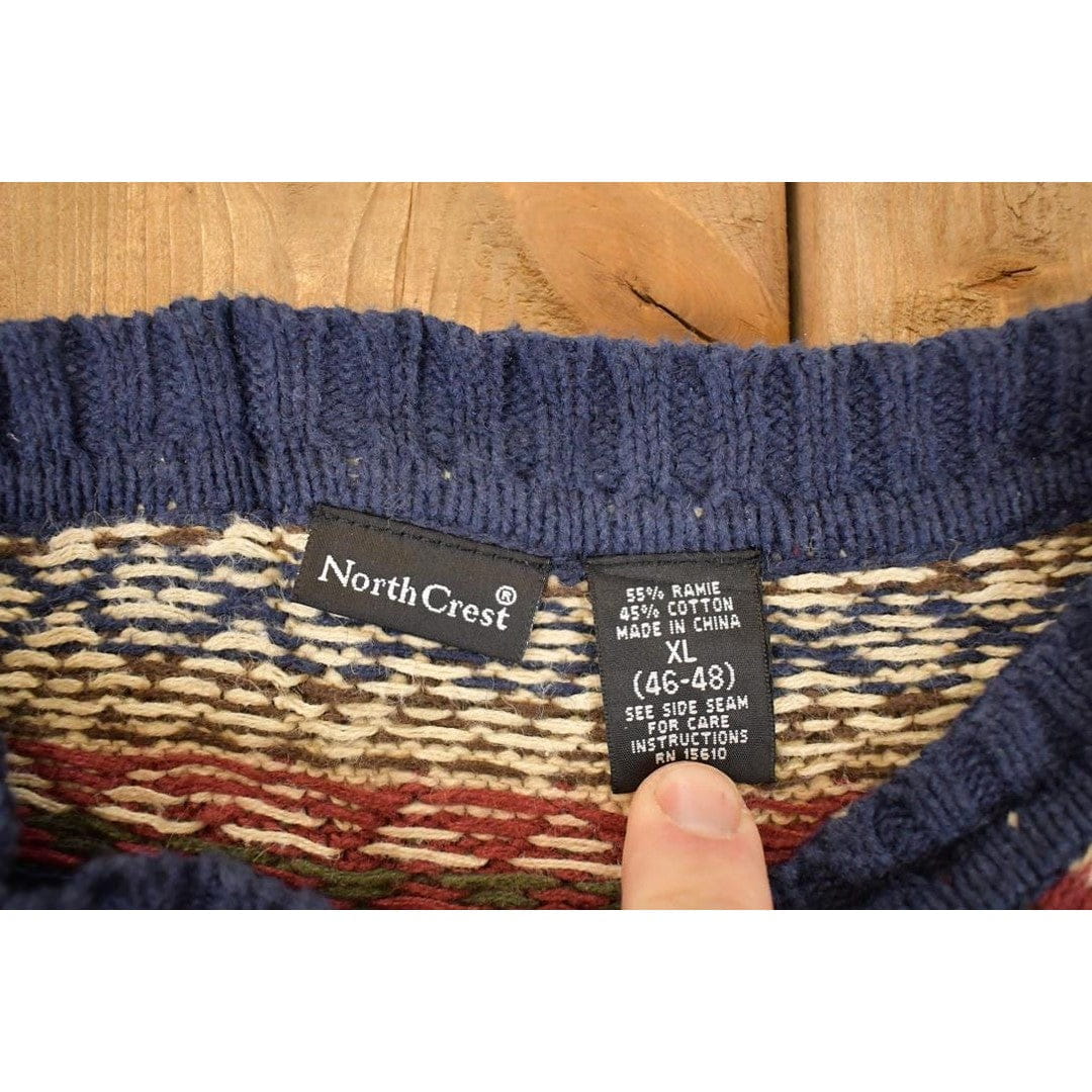 Vintage 1990s North Crest Abstract Striped Knit Crewneck Sweater Women's XL - Image 3