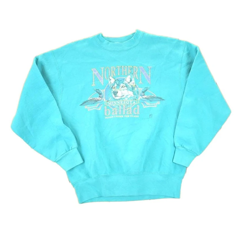 Vintage 1990s Northern Minnesota Big Wolf Ballad Crewneck Sweatshirt Men's M
