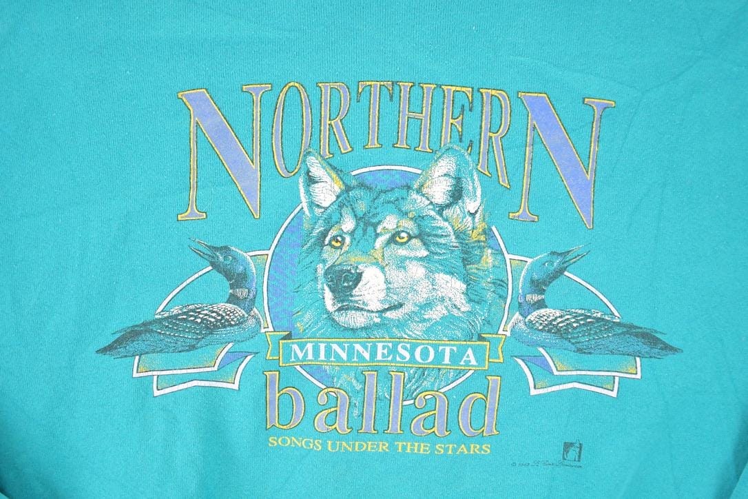 Vintage 1990s Northern Minnesota Big Wolf Ballad Crewneck Sweatshirt Men's M - Image 3