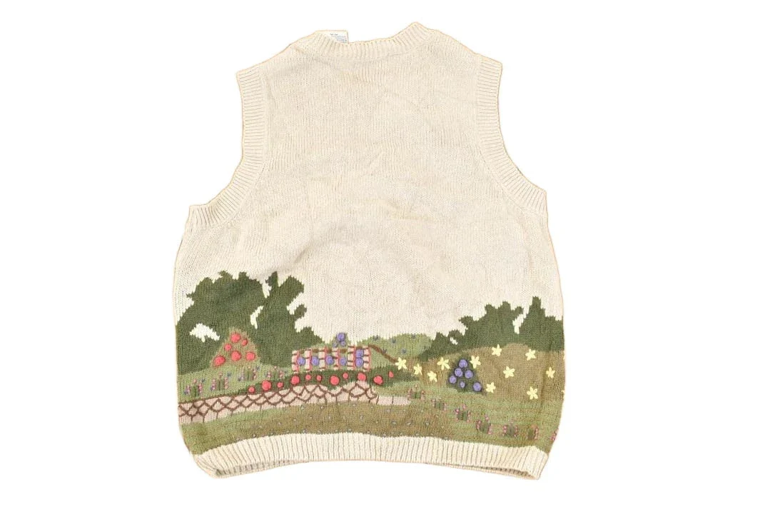 Vintage 1990s Northern Treasures AOP Embroidered Garden Knit Cardigan Sweater Vest Women's M - Image 2