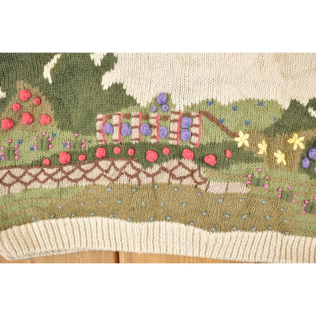 Vintage 1990s Northern Treasures AOP Embroidered Garden Knit Cardigan Sweater Vest Women's M - Image 3