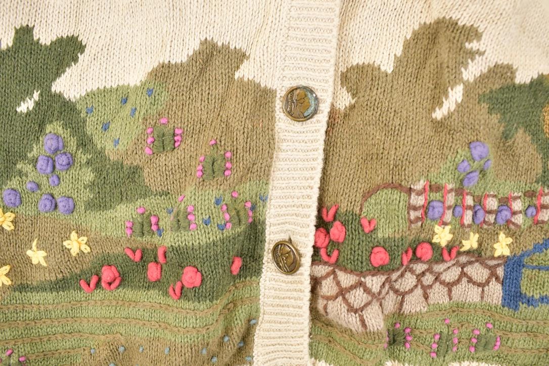 Vintage 1990s Northern Treasures AOP Embroidered Garden Knit Cardigan Sweater Vest Women's M - Image 4