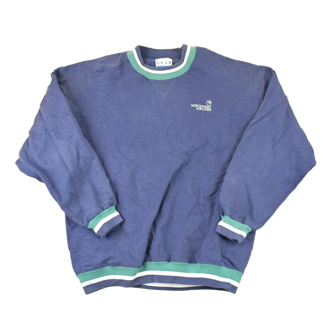 Vintage 1990s Northwest Airlines Embroidered Crewneck Sweatshirt Mens L