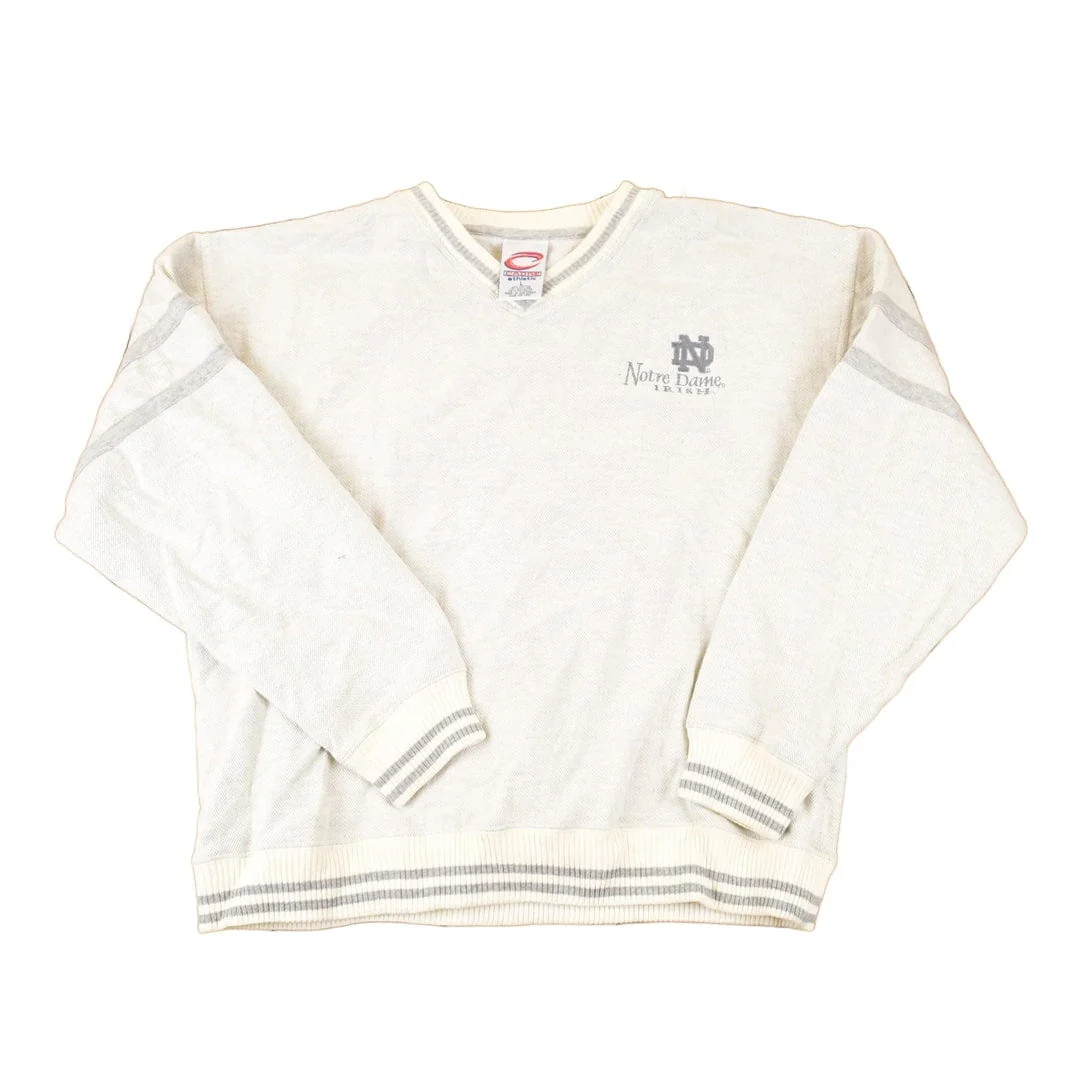 Vintage 1990s Notre Dame Embroidered University V Neck Sweatshirt Men's L