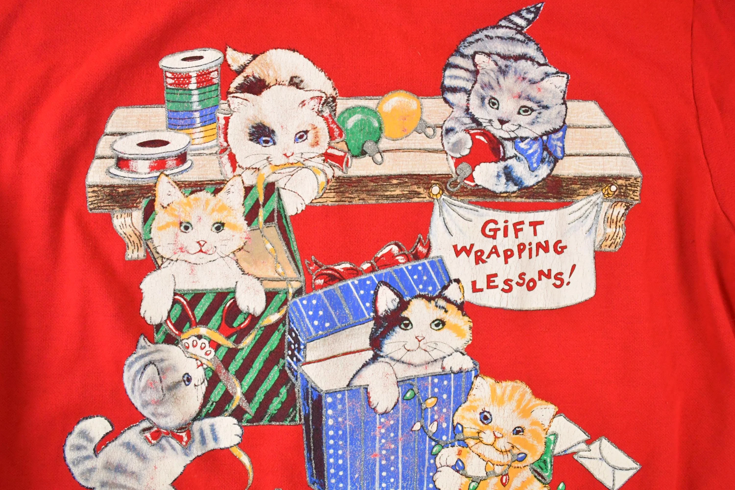 Vintage 1990s Nutcracker Plus Size Cute Christmas Kitty Double Collar Graphic Print Crewneck Sweatshirt Womens XL - Image 3
