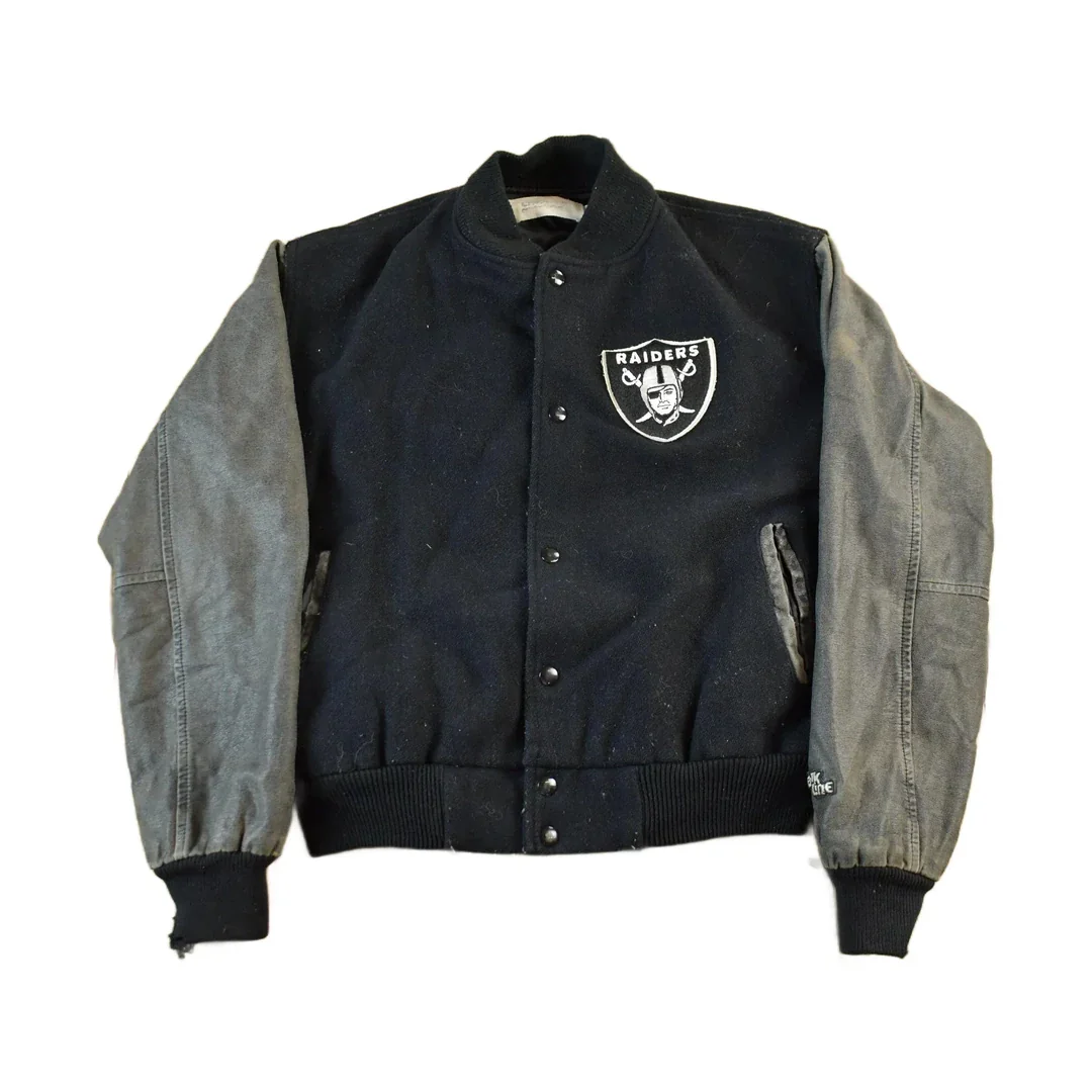 Vintage 1990's Oakland Los Angeles Raiders Leather Letterman Jacket Mens Medium