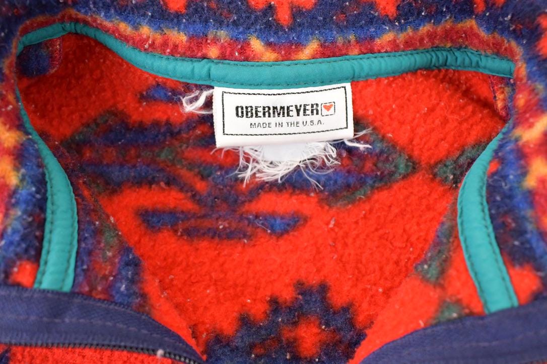 Vintage 1990s Obermeyer Aztec AOP Fleece Outdoorsman Sweater Men's S - Image 4