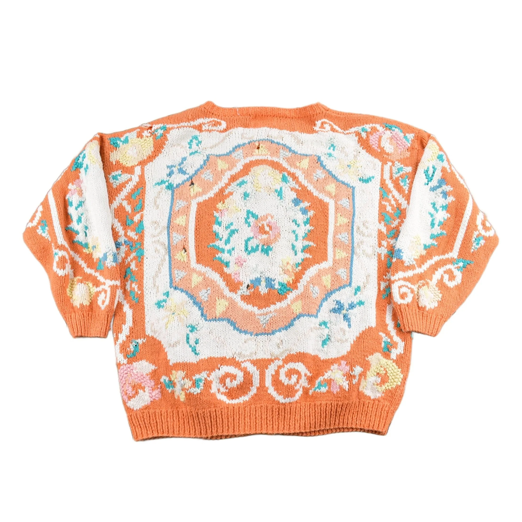 Vintage 1990s Orange Abstract Pattern Cardigan Sweater Women's S - Image 2