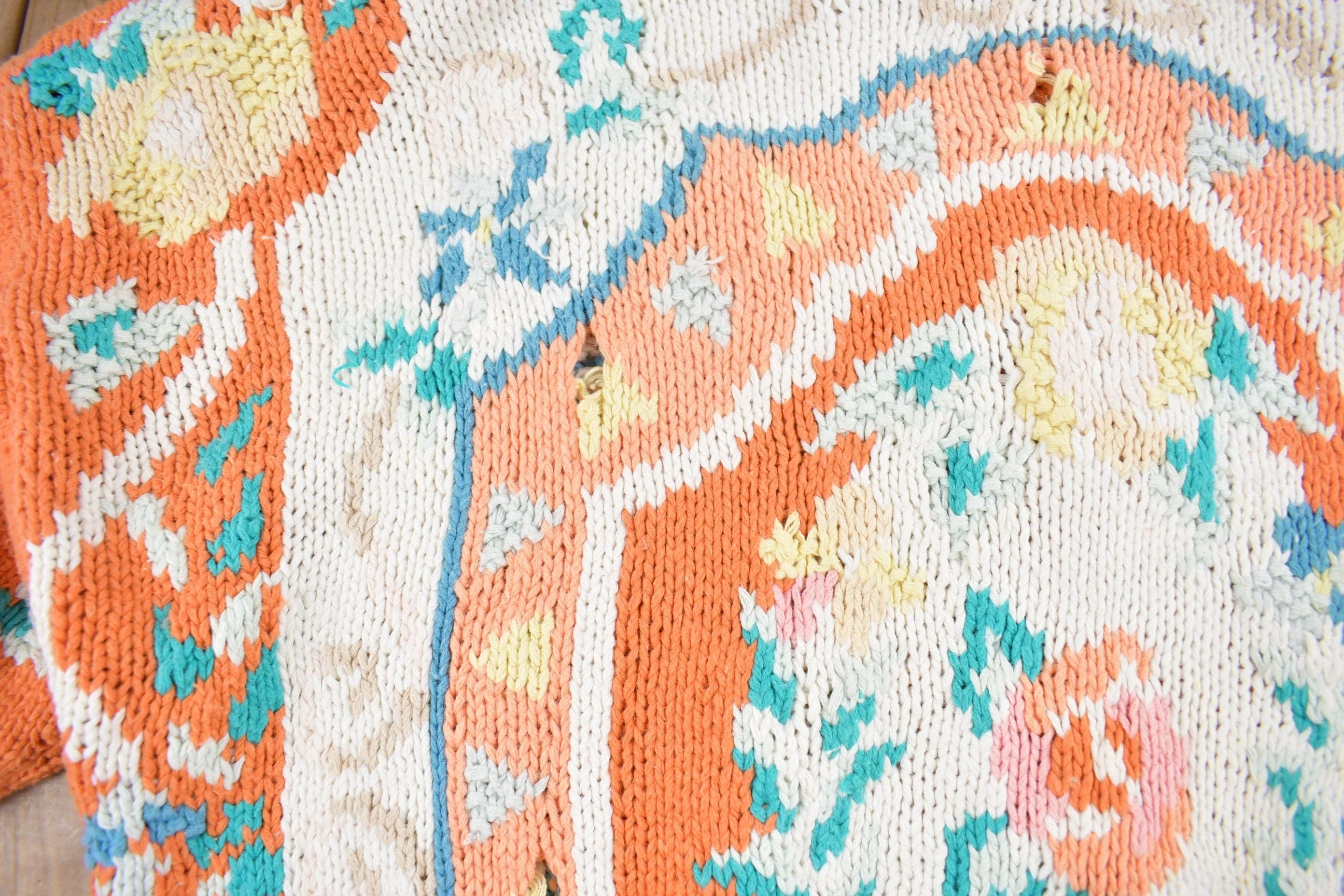Vintage 1990s Orange Abstract Pattern Cardigan Sweater Women's S - Image 4