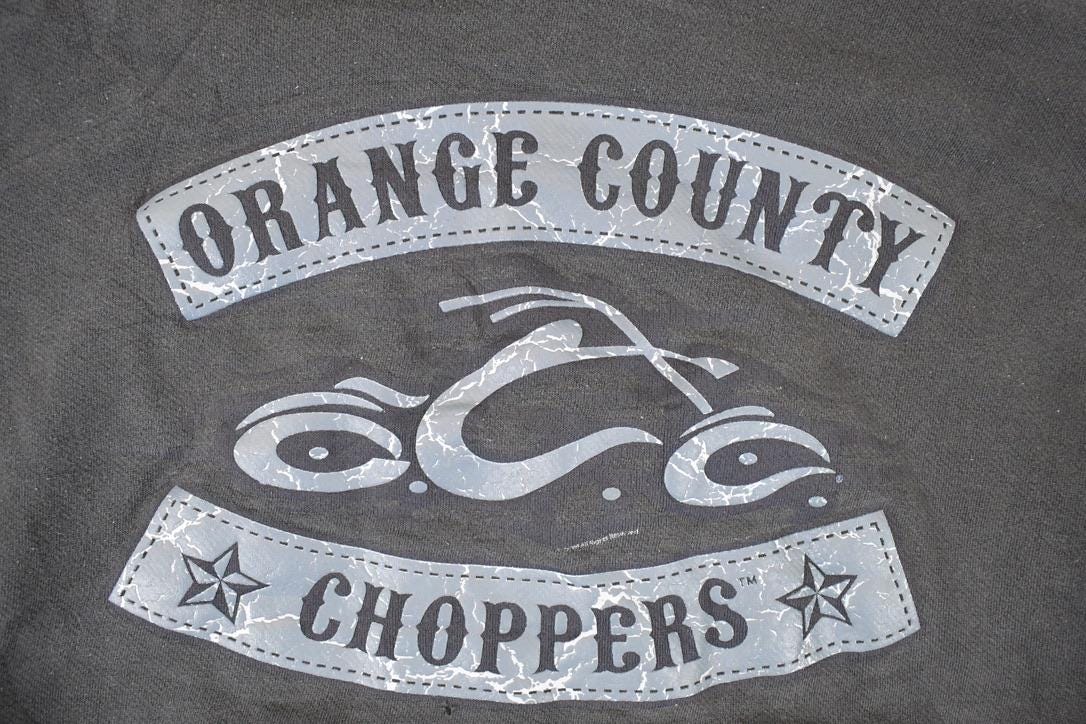 Vintage 1990s Orange Choppers Graphic Print Hoodie Sweatshirt Men's L - Image 3