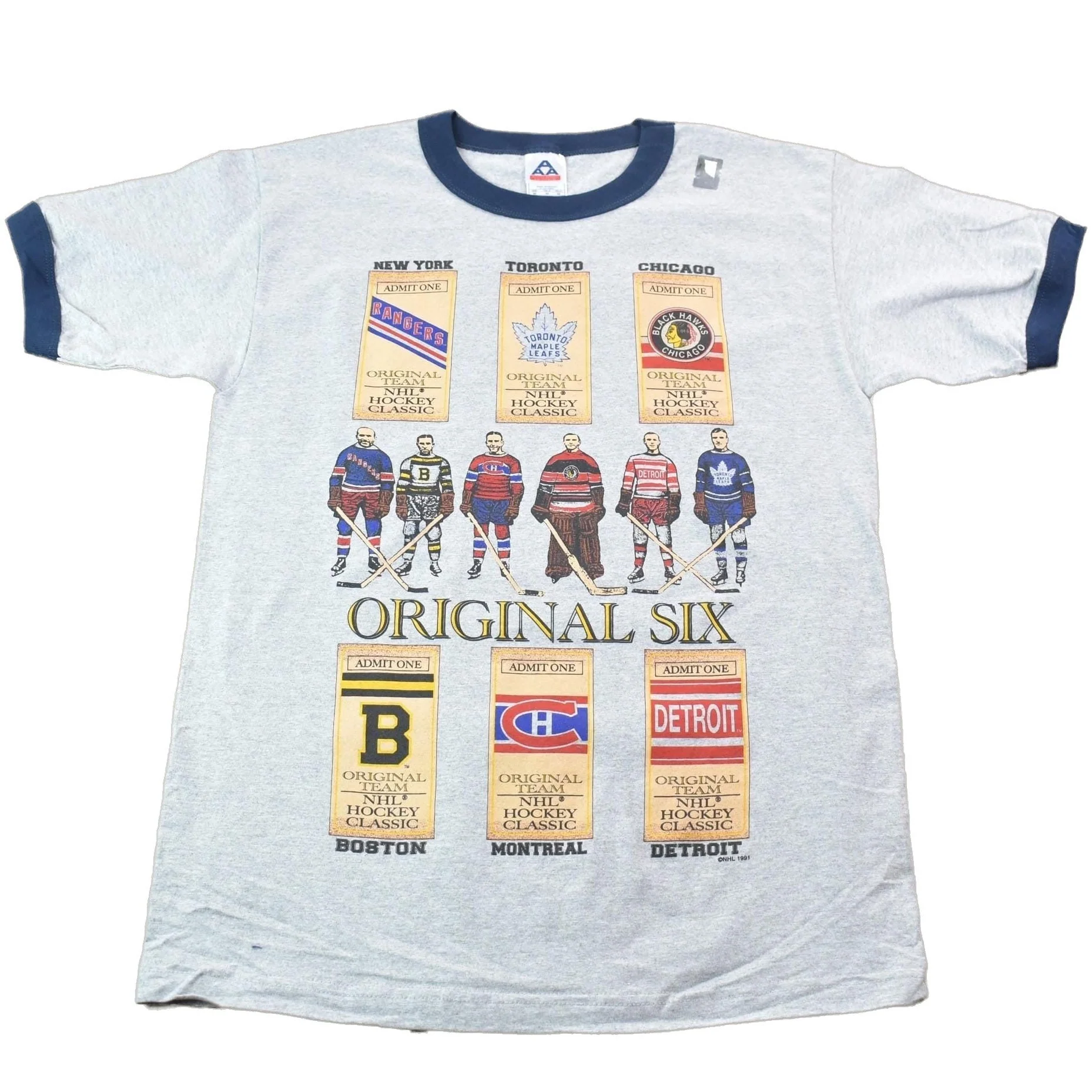 Vintage 1990s Original Six NHL Hockey Classic Dead Stock Graphic T-Shirt Men's Medium