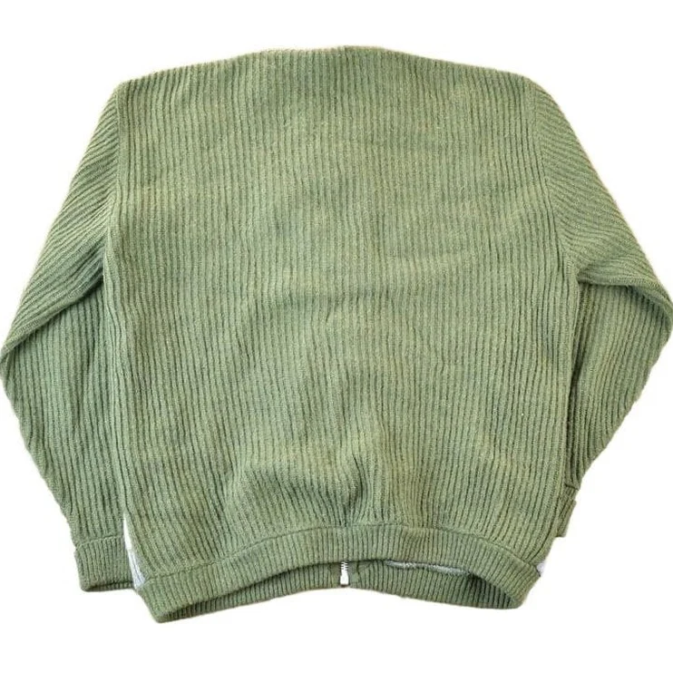 Vintage 1990s Orlon Canvas Knit Striped Zip Up Cardigan Sweater Mens L - Image 2