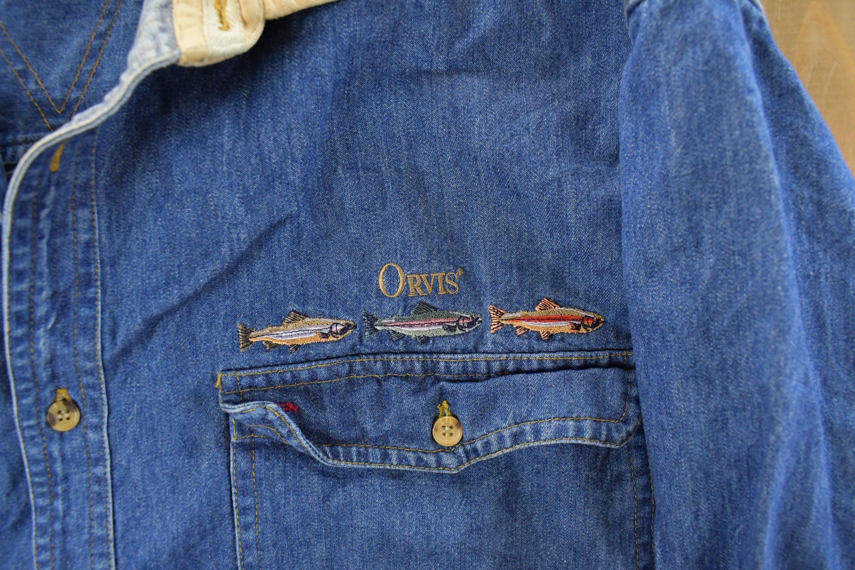Vintage 1990's Orvis Denim Button Up Shirt Men's XL - Image 5