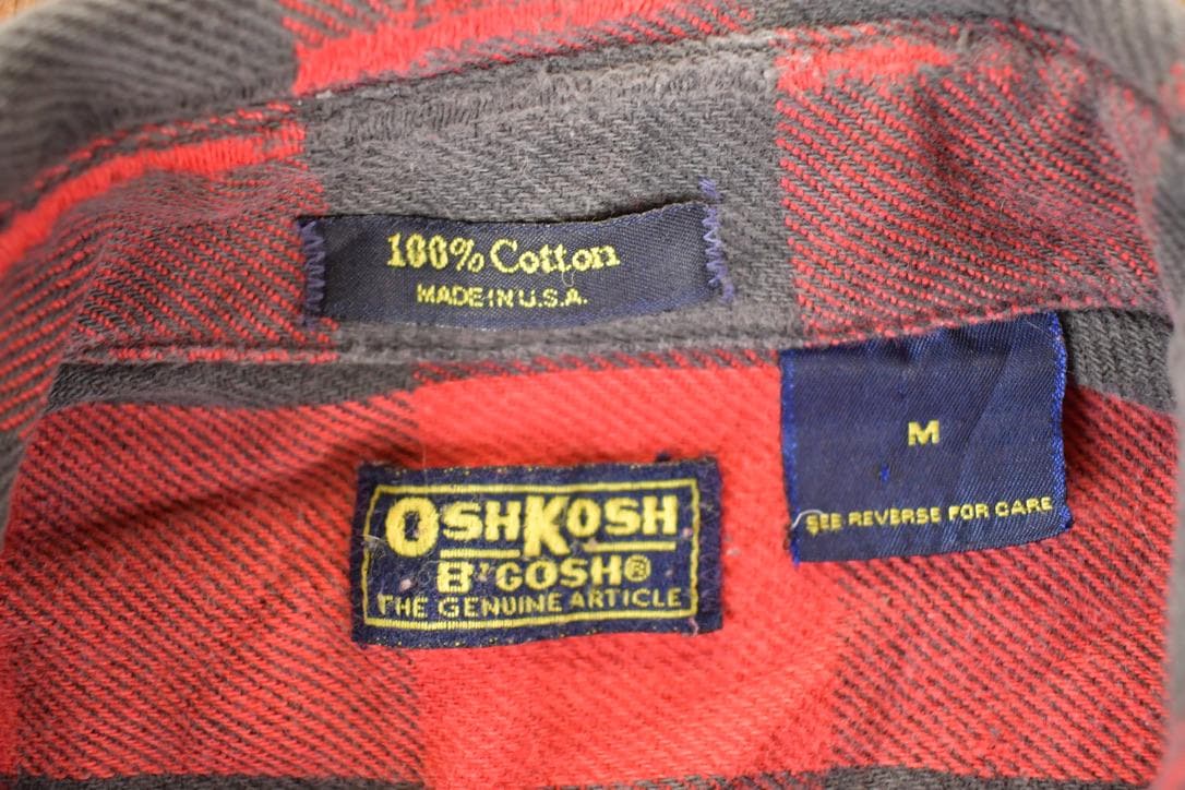 Vintage 1990s Osh Kosh Plaid Western Style Button Up Shirt Men's M - Image 4