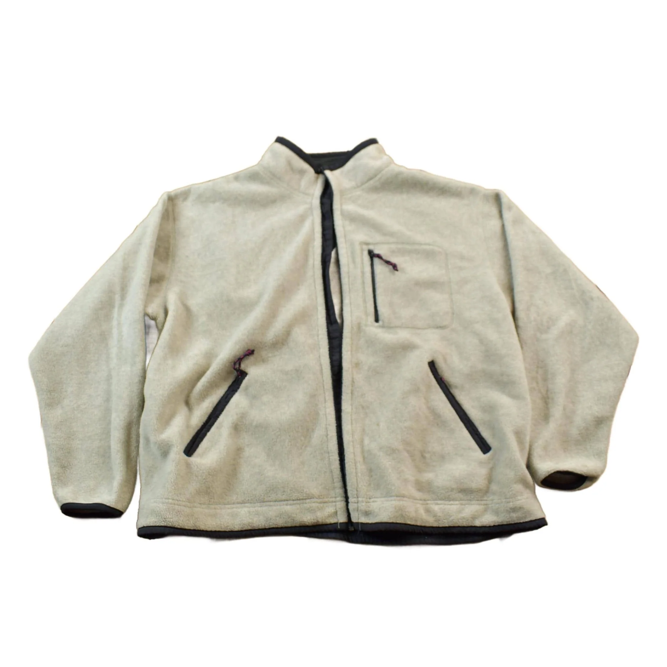 Vintage 1990s Outersport Zip Up Beige Fleece Sweater Men's L