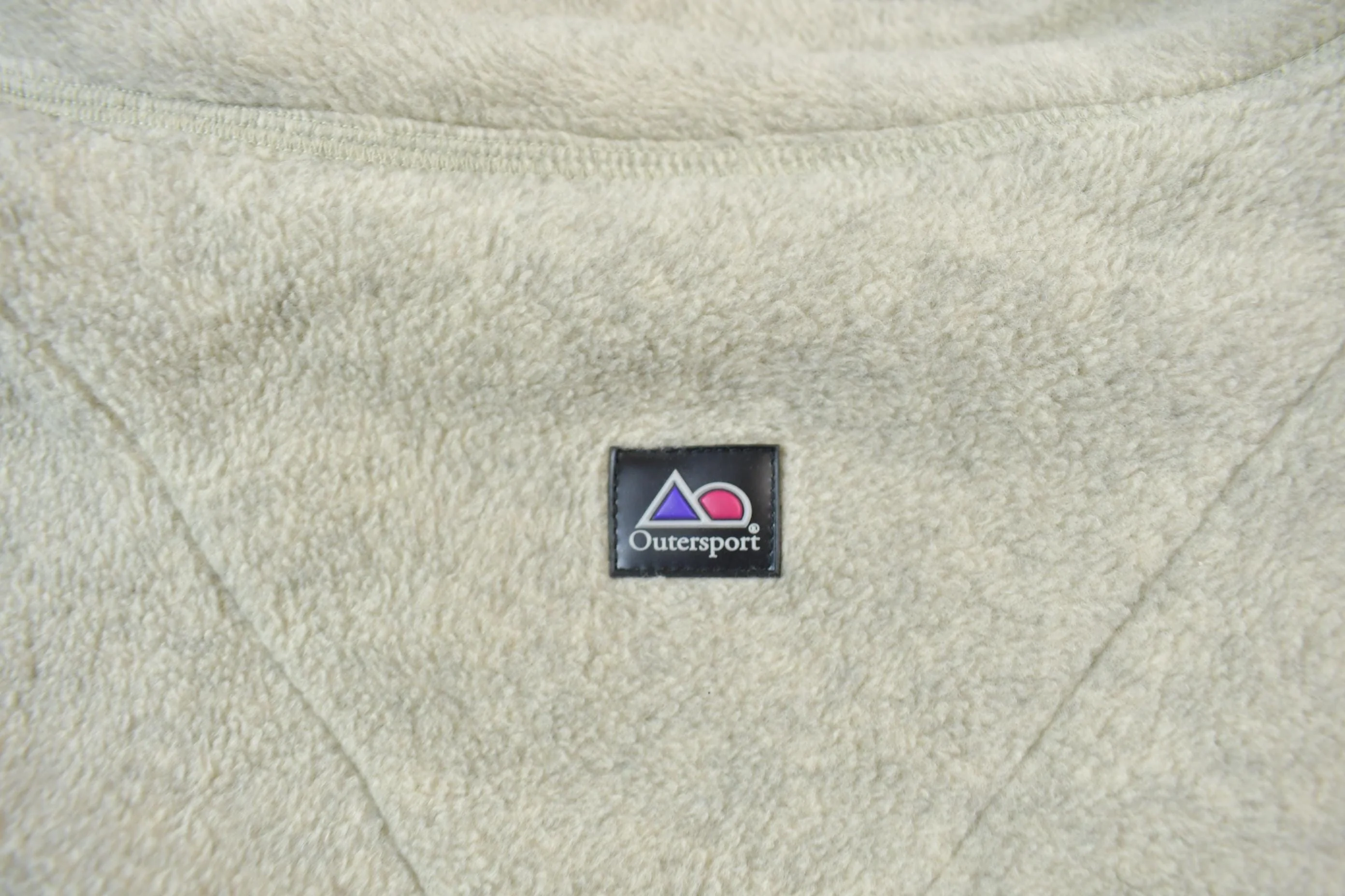 Vintage 1990s Outersport Zip Up Beige Fleece Sweater Men's L - Image 9