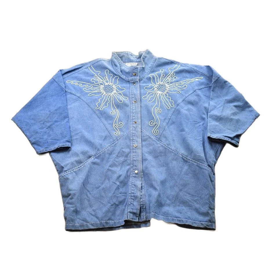 Vintage 1990s Pado California Western Theme Button Up Jean Shirt Men's 2XL