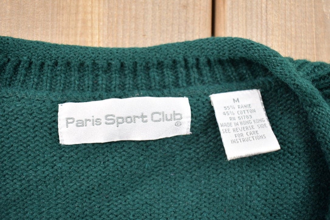 Vintage 1990s Paris Sport Club Knitted Cardigan Style Sweater Men's S - Image 3
