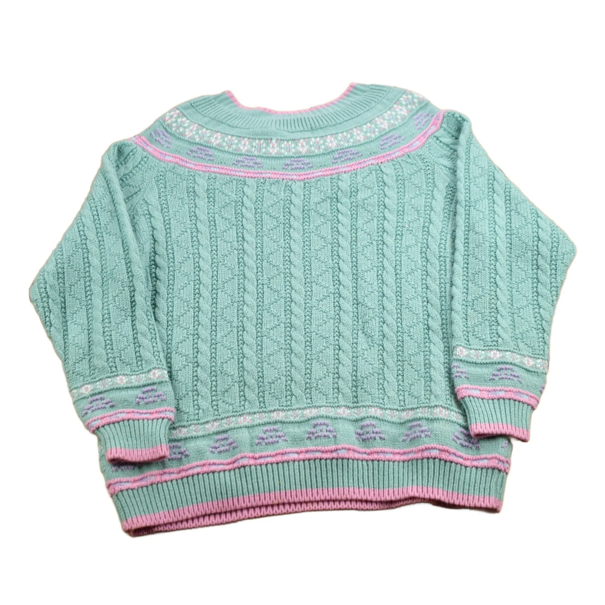 Vintage 1990s Pastel Cable Knitted Crewneck Sweater - Image 2