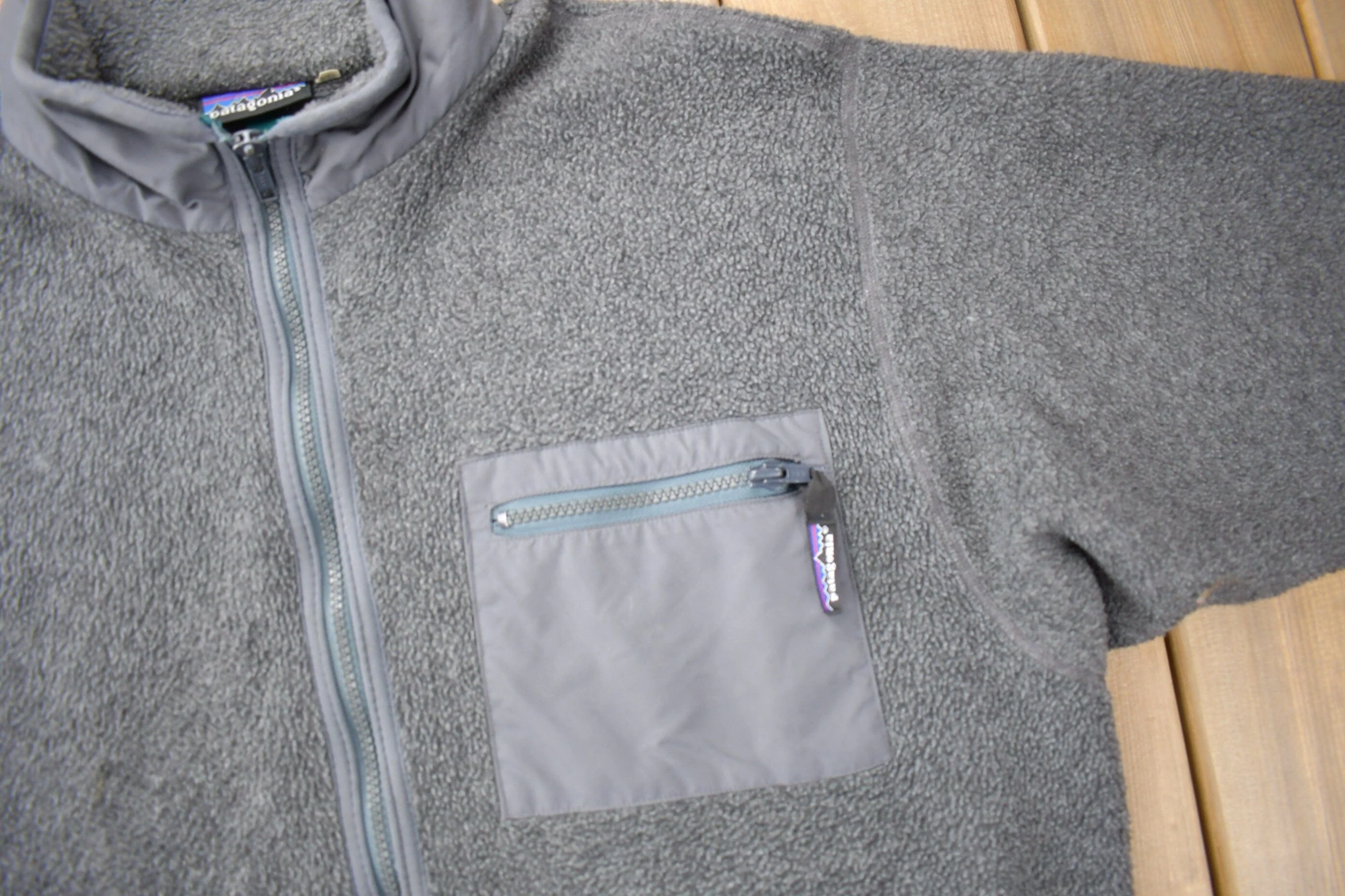 Vintage 1990s Patagonia Deep Pile Fleece Zip Up Sweater Men's L - Image 3