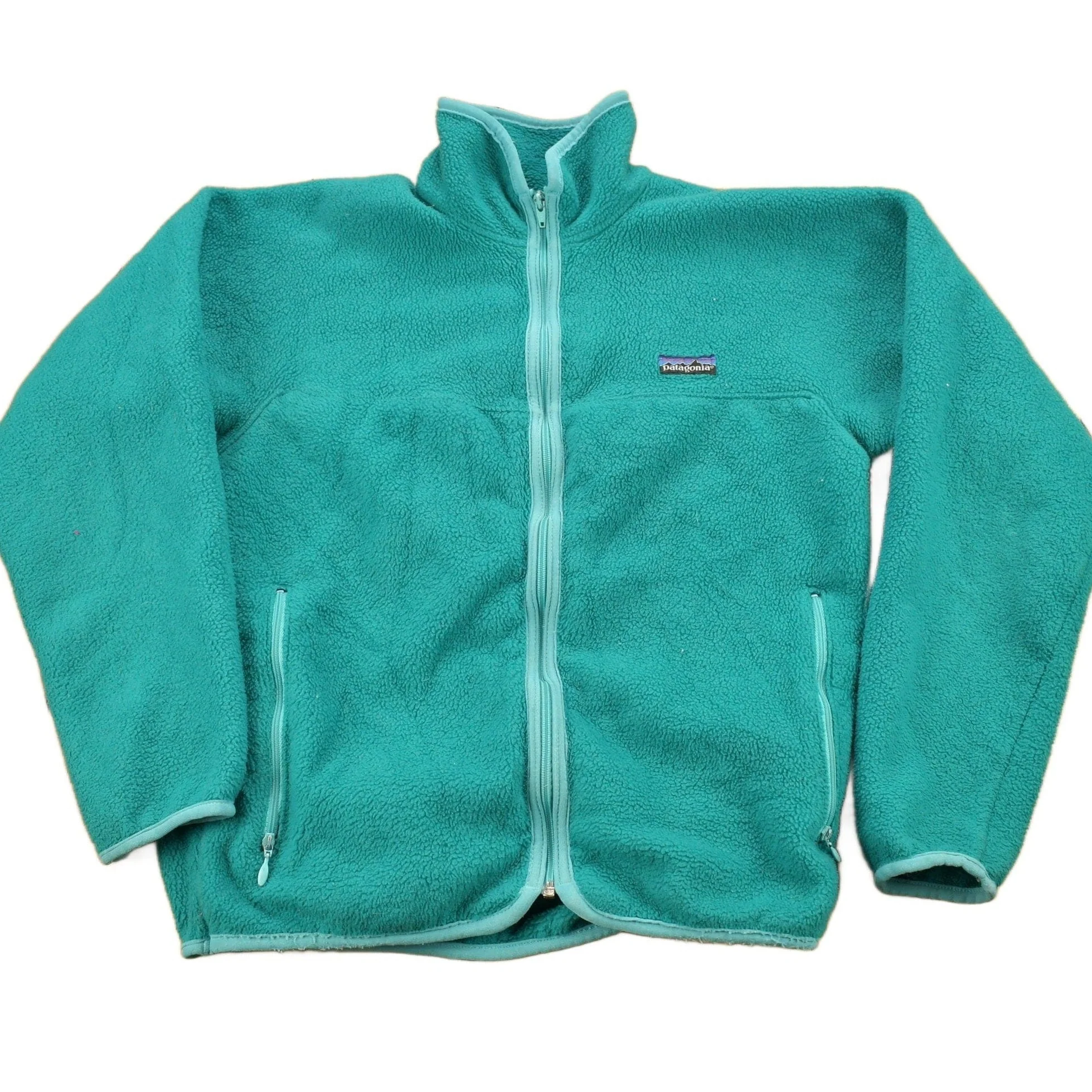 Vintage 1990s Patagonia Full Zip Turquoise Fleece Sweater Men's Medium