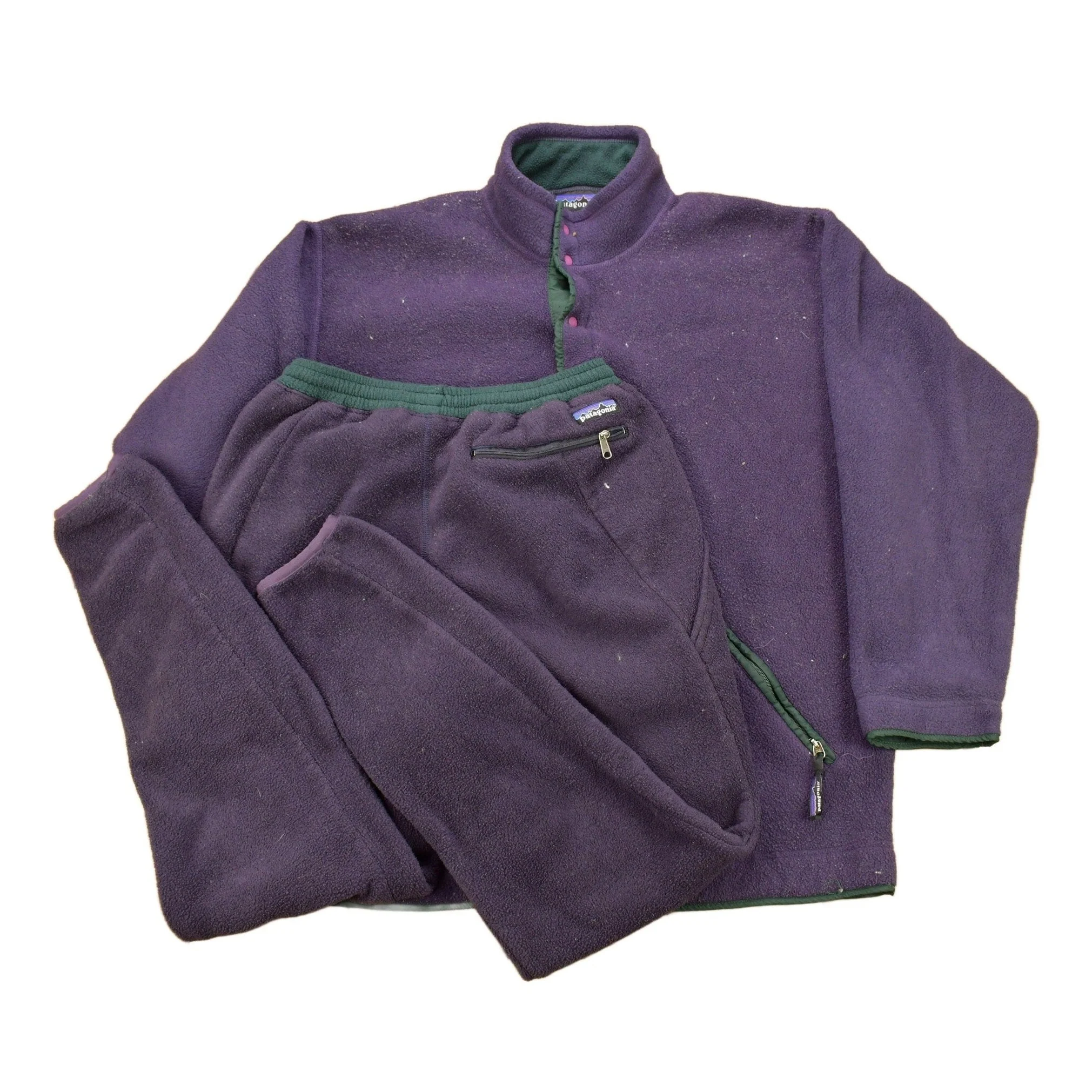 Vintage 1990s Patagonia T Snap Fleece Sweater & Matching Pants Men's Medium