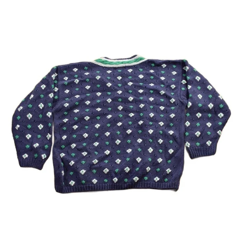 Vintage 1990s Patterned V-Neck Knitted Sweater Women's M - Image 2