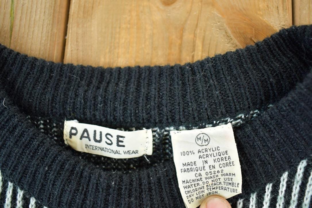 Vintage 1990s Pause Knit Abstract Pattern Crewneck Sweater Men's Large - Image 4