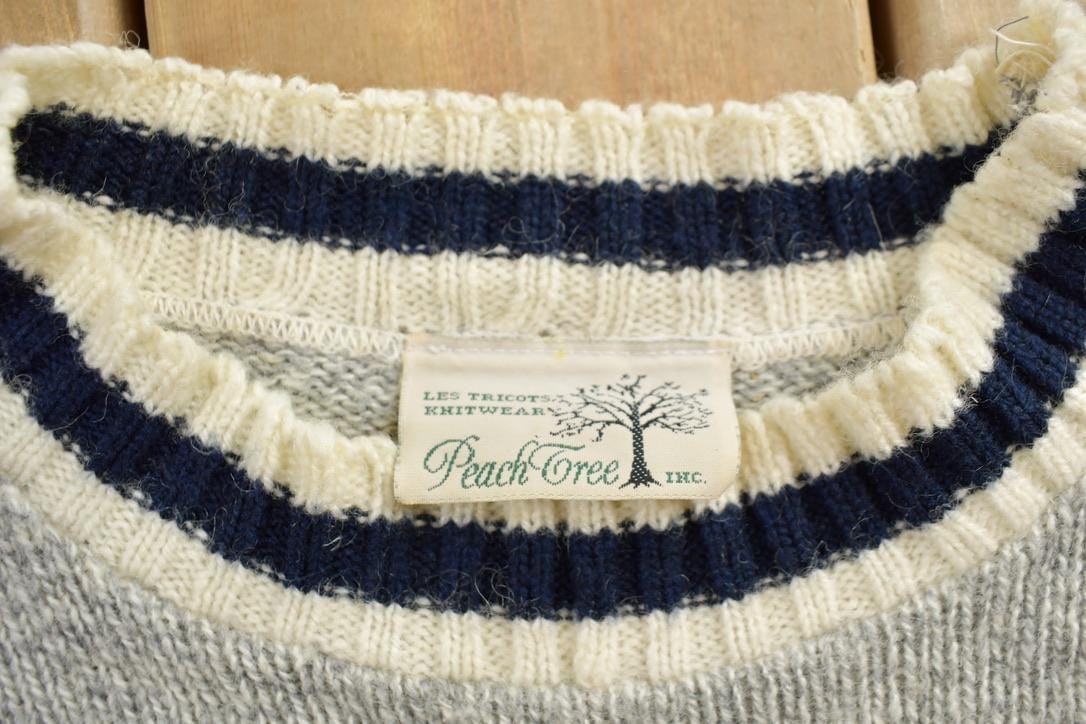 Vintage 1990s Peach Tree Neutral Striped Knit Sweater Men's Large - Image 3