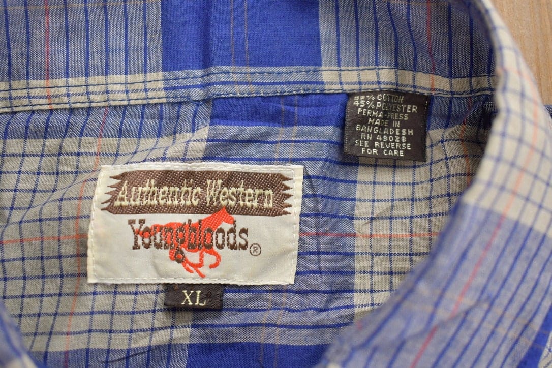 Vintage 1990s Pearl Snap Plaid Flannel Button Up Shirt Men's XL - Image 4