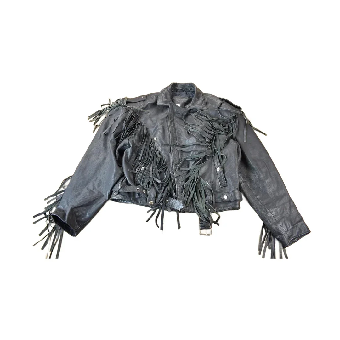 Vintage 1990s Pelle Cuir Leather Fringed Jacket Men's Large
