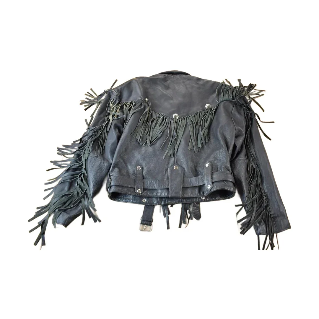 Vintage 1990s Pelle Cuir Leather Fringed Jacket Men's Large - Image 2