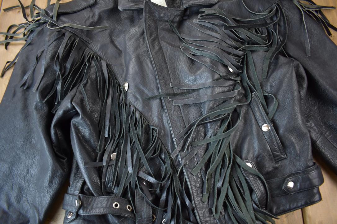 Vintage 1990s Pelle Cuir Leather Fringed Jacket Men's Large - Image 4