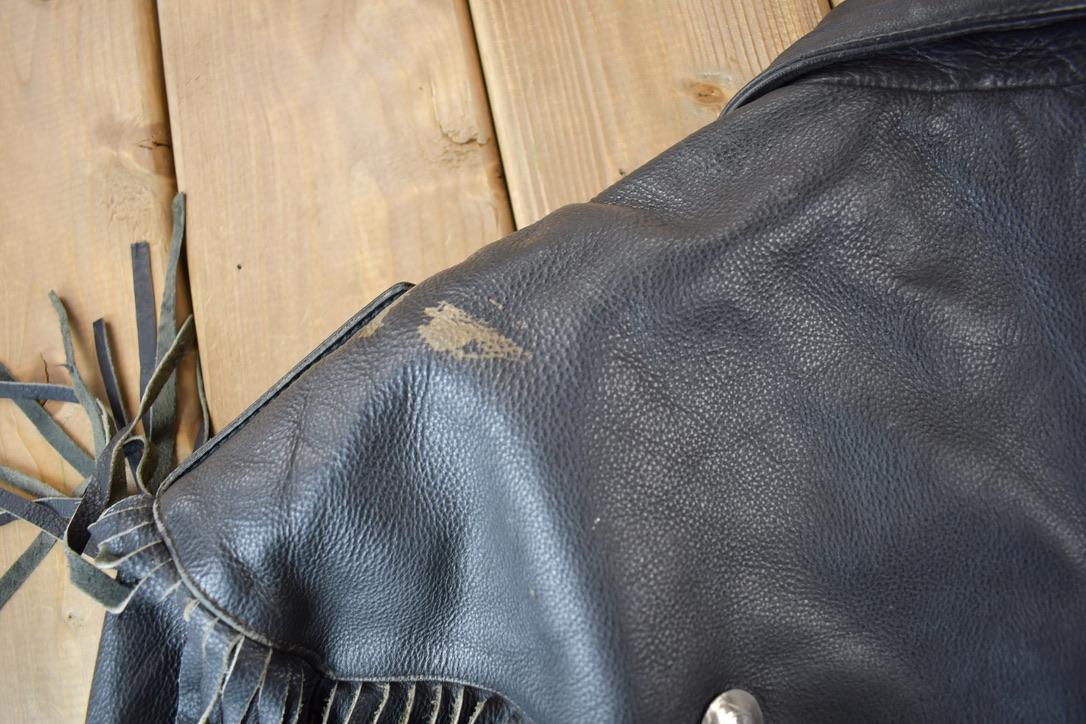 Vintage 1990s Pelle Cuir Leather Fringed Jacket Men's Large - Image 8