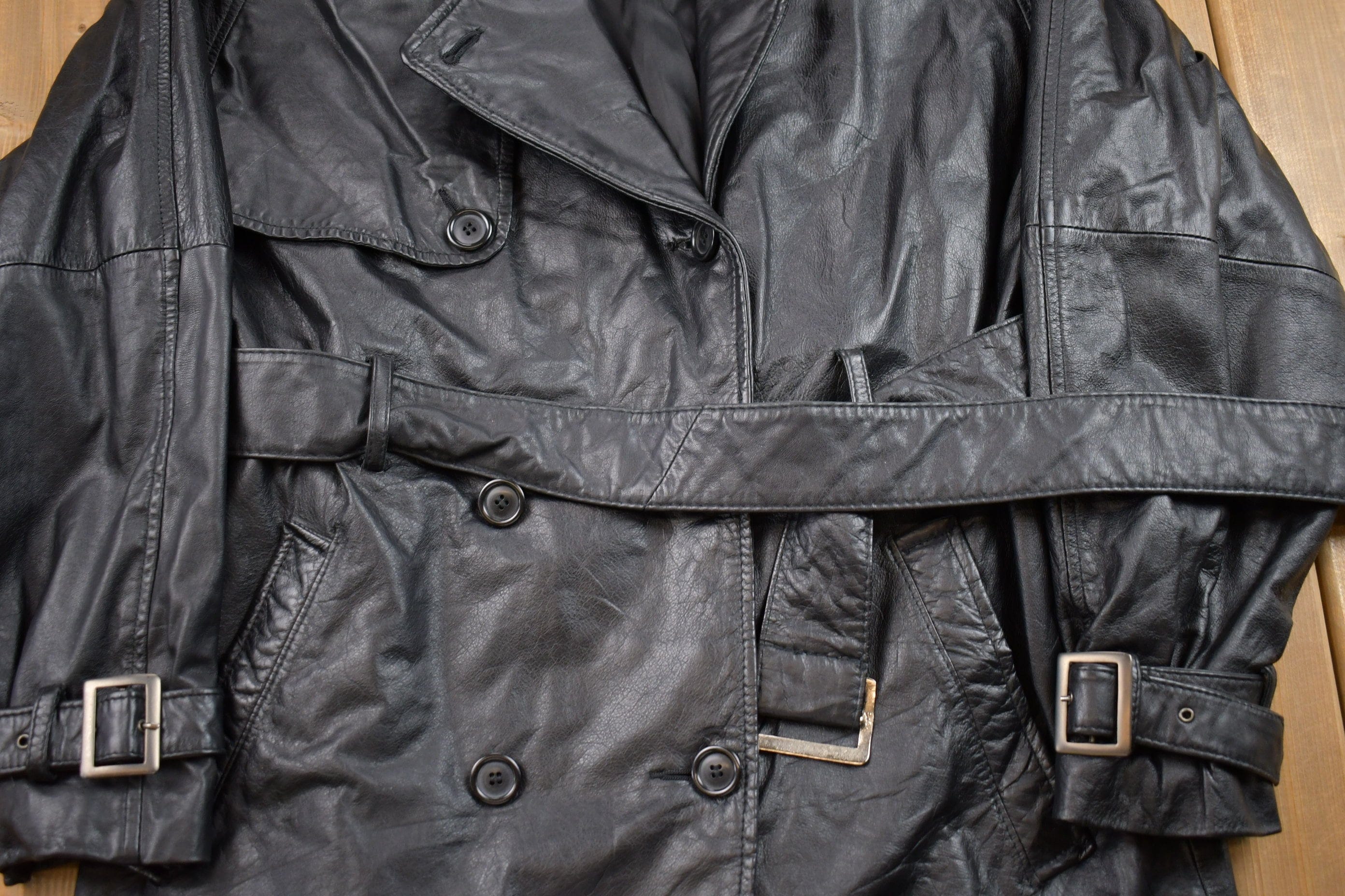 Vintage 1990s Pelle Studio Leather Full Length Jacket Men's Small - Image 3