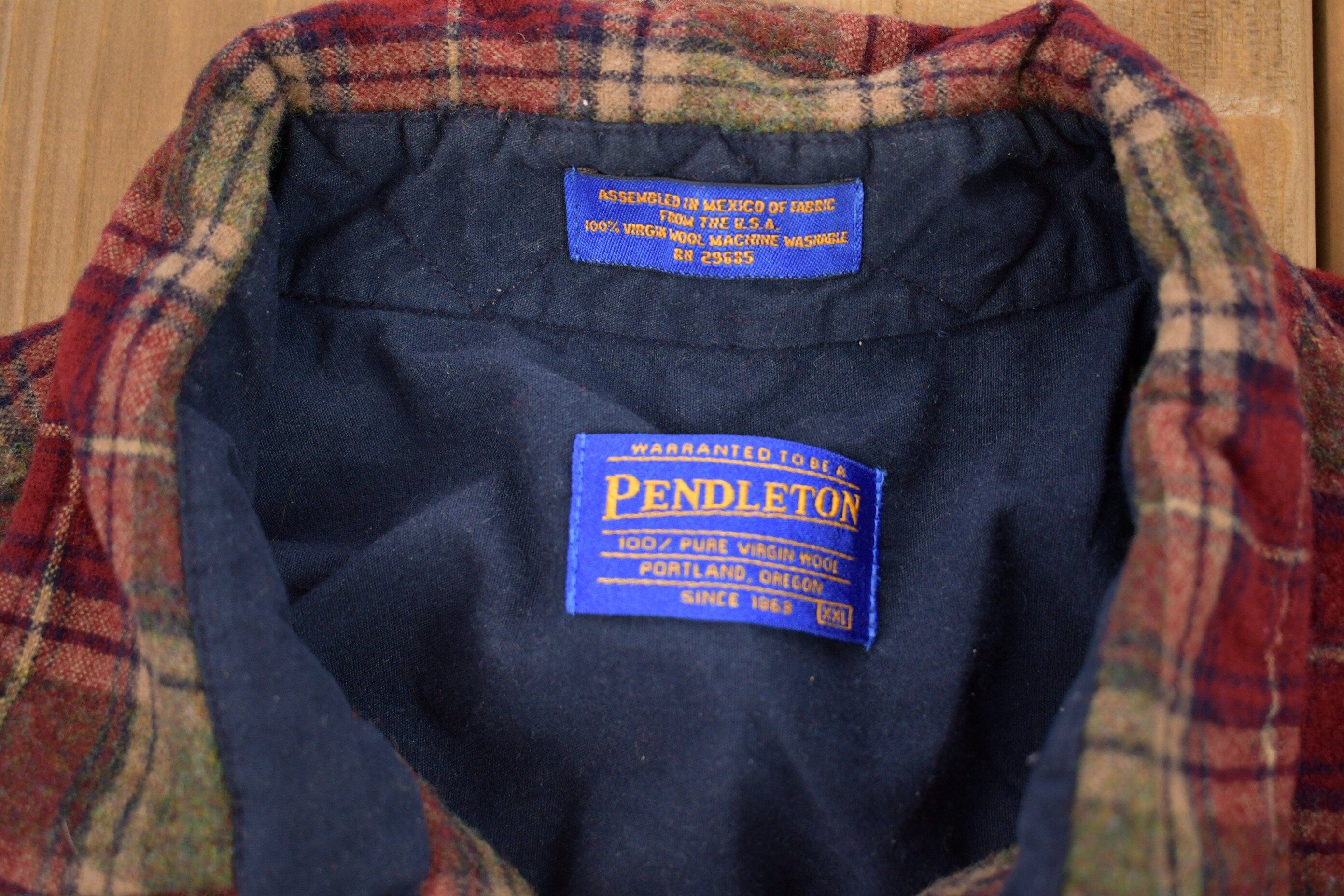 Vintage 1990s Pendleton Plaid Button Up Board Shirt Men's 2XL - Image 3