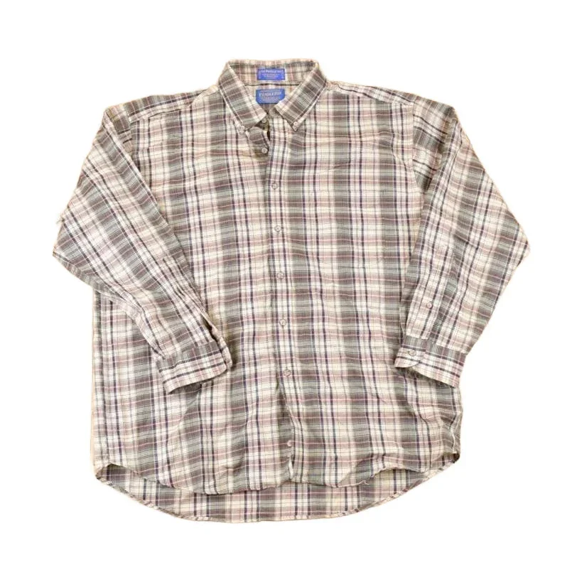 Vintage 1990s Pendleton Plaid Wool Button Up Shirt Men's XL