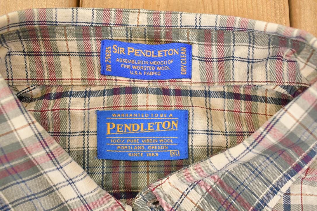 Vintage 1990s Pendleton Plaid Wool Button Up Shirt Men's XL - Image 4