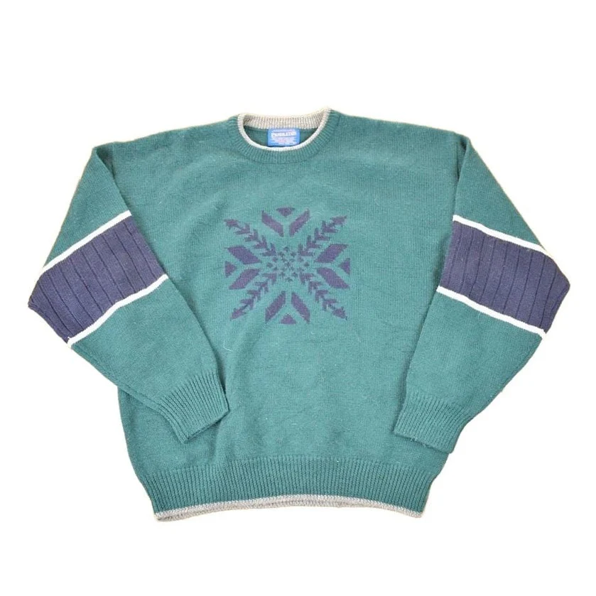 Vintage 1990s Pendleton Snowflake Wool Cable Knit Crewneck Sweater Men's L