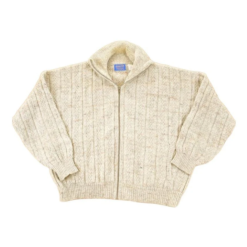 Vintage 1990s Pendleton Wool Cable Knit Zip Up Crewneck Sweater Men's XXL