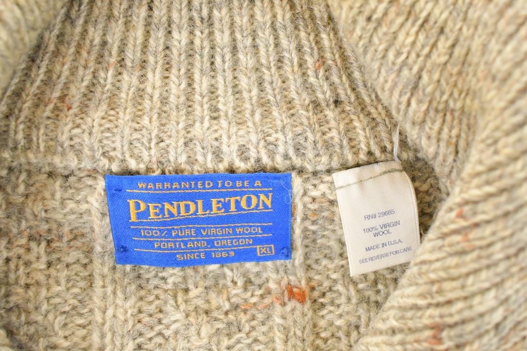 Vintage 1990s Pendleton Wool Cable Knit Zip Up Crewneck Sweater Men's XXL - Image 6