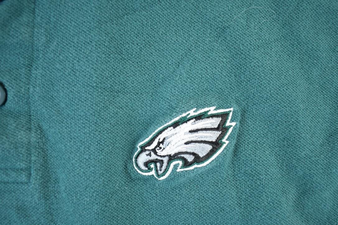 Vintage 1990s Philadelphia Eagles NFL Graphic Polo Style T-Shirt Made In USA Men's Medium - Image 4