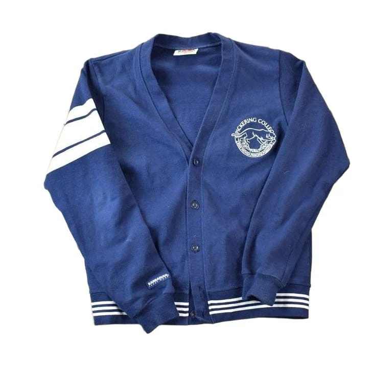 Vintage 1990s Pickering College Heavy Knit Barbarian Cardigan Collegiate Embroidered Knit Men's Medium