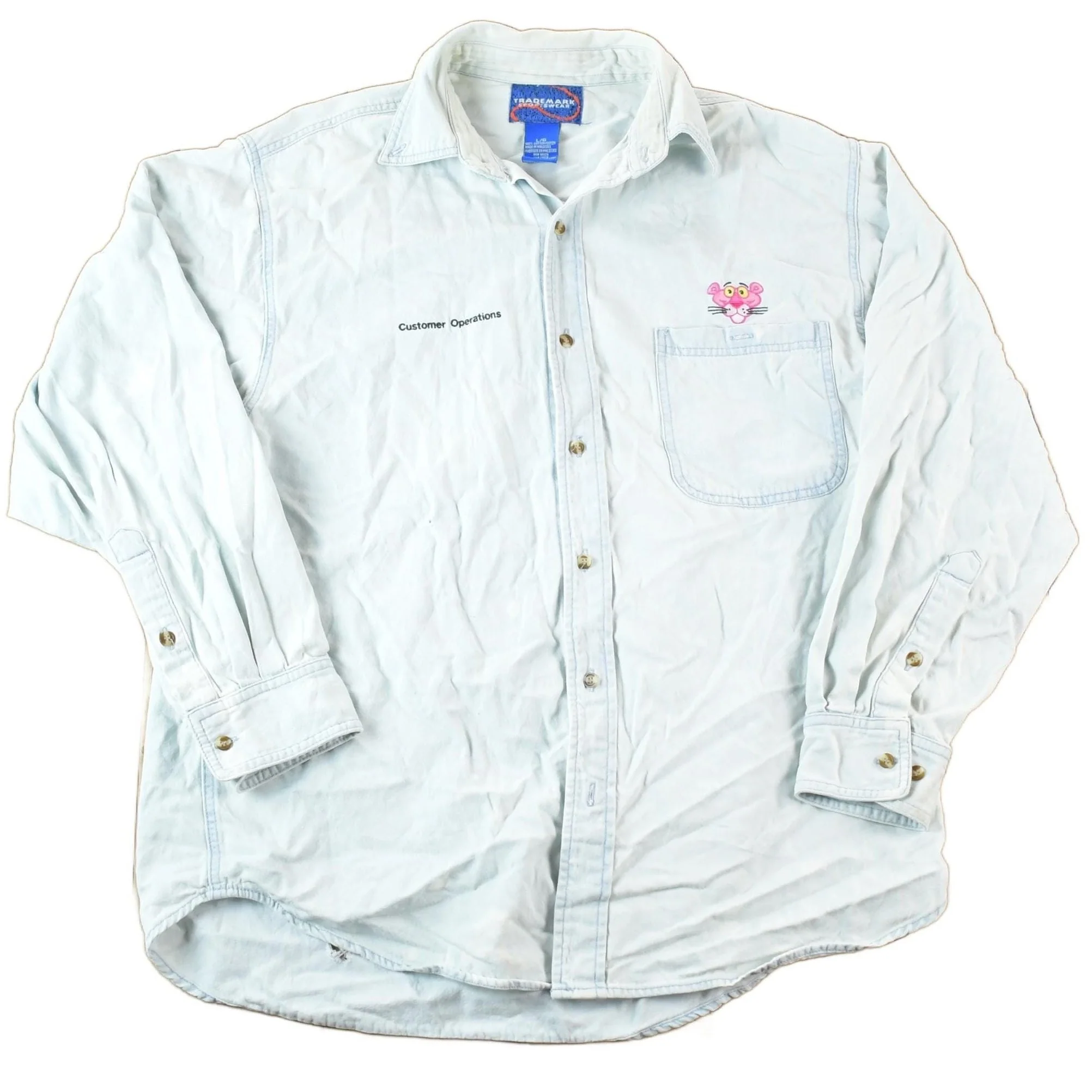 Vintage 1990s Pink Panther Denim Button Up Shirt Mens L