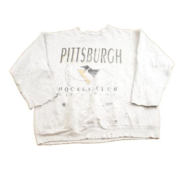 Vintage 1990s Pittsburgh Penguins Hockey Club NHL Distressed Crewneck Sweatshirt Men's Large