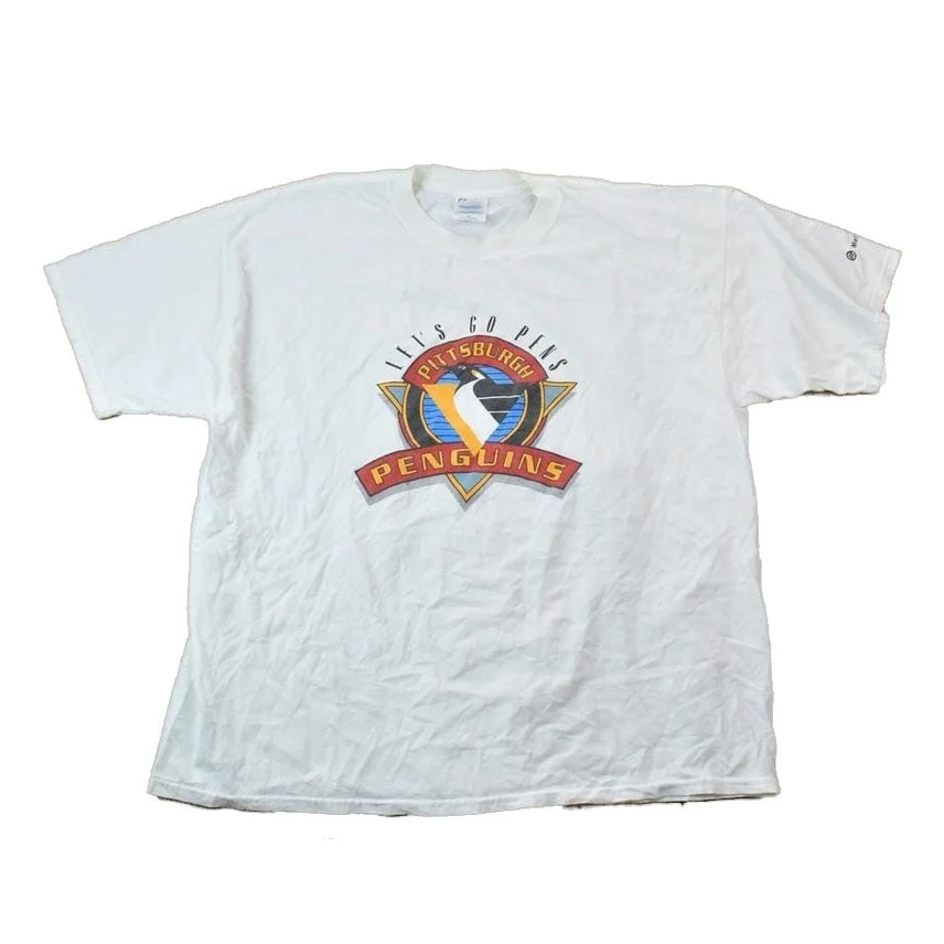 Vintage 1990s Pittsburgh Penguins Lets Go Pens NHL Graphic T-Shirt Men's 3XL